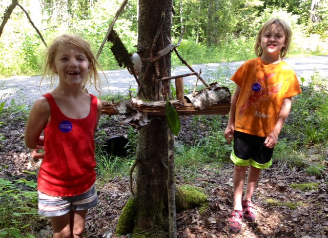 Making Fairy Treehouses at Maine Botanical Gardens with twins 