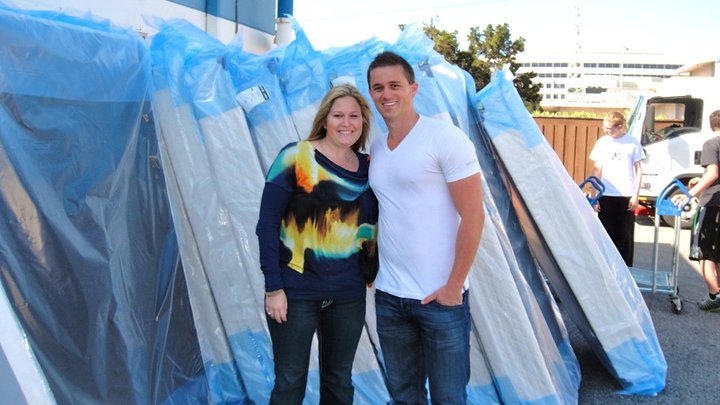 Jennifer and Josh Helland at SF Bed Drop with The Shelter Network