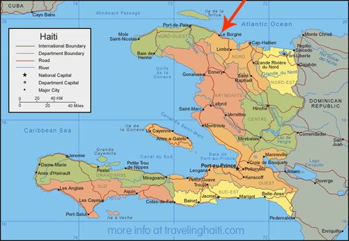 Haiti map with Borgne (arrow) from travelinghaiti.com