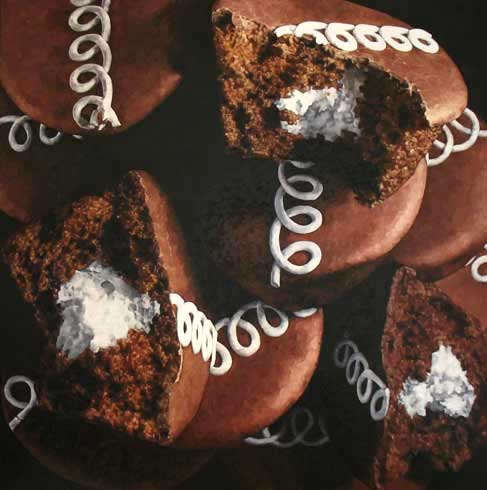Mouth-watering oil painting of Hostess CupCakes by Pamela Johnson 2007