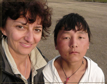 Cinematographer Martina Radwan with Baaskaa, a Mongolian
