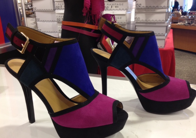 Blue and purple suede heels