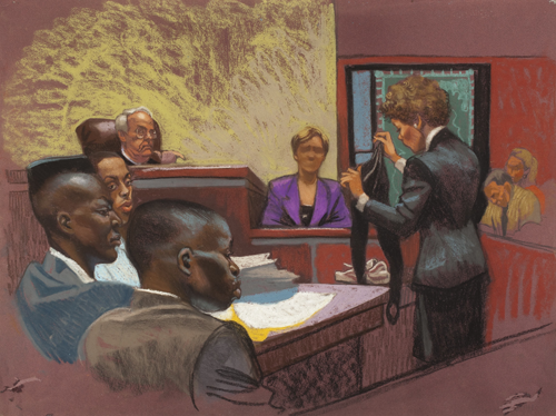 Courtroom rendering in Central Park Five documentary