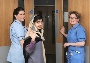 Malala Yousafzai leaving hospital in England/UK National Heath Services Photo