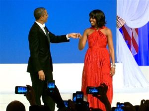 Michelle Obama at Inaugural Ball, 2013 with President Obama/NBC News