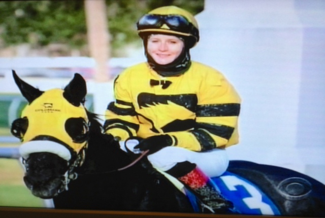 Rosie Napravnik, jockey riding in Kentucky Derby--screenshot 60 Minutes/CBS