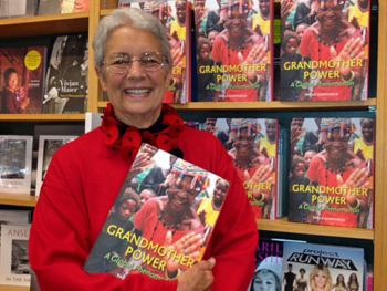 Paola Gianturco with her book, 'Grandmother Power, A Global Phenomenon' on Book Launch Day