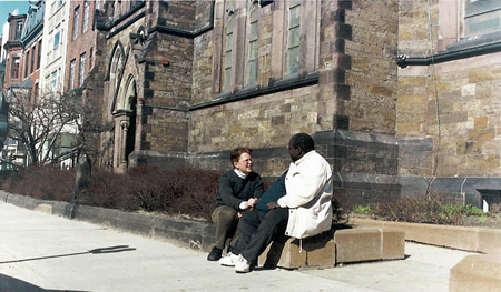 Dr. Roseanna meeting with a man during her Street Outreach