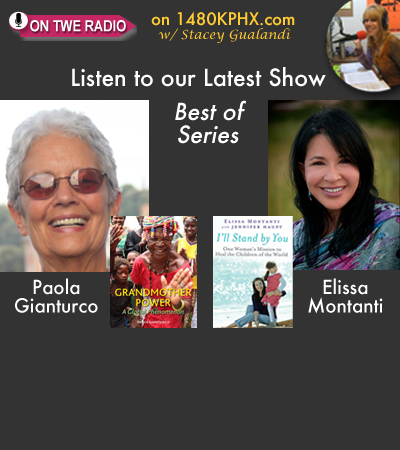 Paola Gianturco with her book "Grandmother Power," and Elissa Montanti with "I'll Stand by You" for Best Of TWE Radio Podcasts
