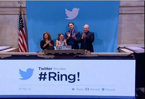 Fourth Grader Vivienne Harr ringing bell on Wall Street for TWITTER IPO