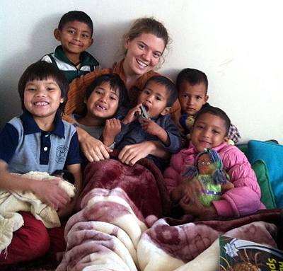 Maggie Doyne and her children at Kopila Valley Children's Home in Nepal