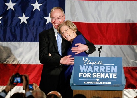 Elizabeth Warren with husband after her Senate victory
