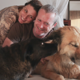 Lourdes Garcia-Navarro with her husband, James Hider, and their dogs Nena (left) and Ursa.