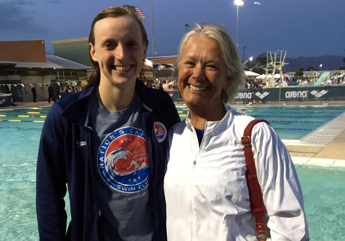 Katie Ledecky and Debbie Meyer at Arena Pro Swim Series, Mesa Ca/Photo: NYTimes