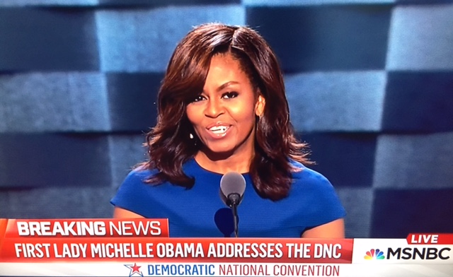Michelle Obama speaking at DNC, 7-24-16/Photo: Screenshot MSNBC
