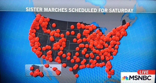 Women's Marches 1/21/17 Map--Photo: MSNBC Screenshot