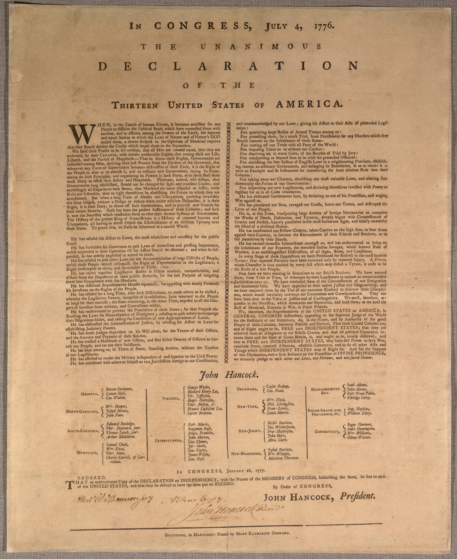 Woman name on the Declaration of Independence/Photo: Library of Congress Washington Post