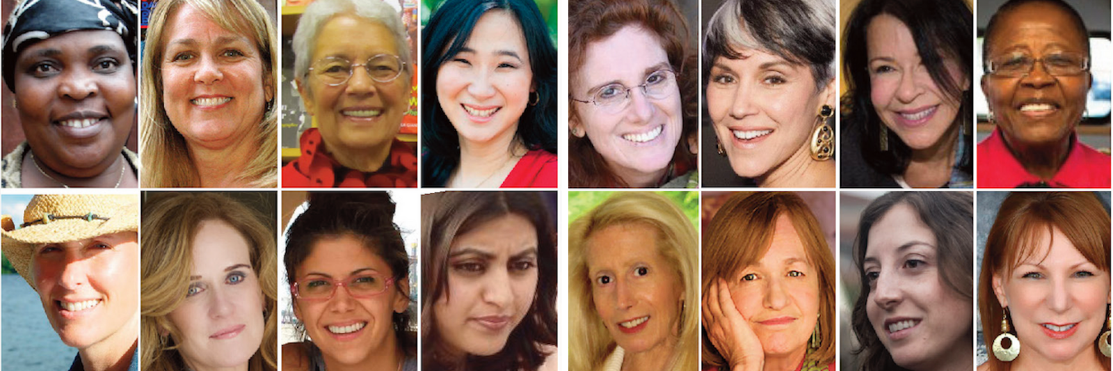 Get Updates from The Women's Eye with background photo featuring some of the women featured in 20 Women Changemakers with co-editors Pamela Burke and Patricia Caso of The Women's Eye