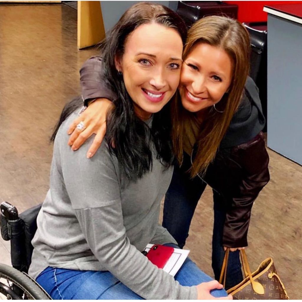 Amy Van Dyken, six-time Olympic gold medalist in swimming and founder of Amy's Army Foundation for people with spinal cord injuries with Catherine Anaya (r), TWE podcast host, 2019/Photo Courtesy Catherine Anaya