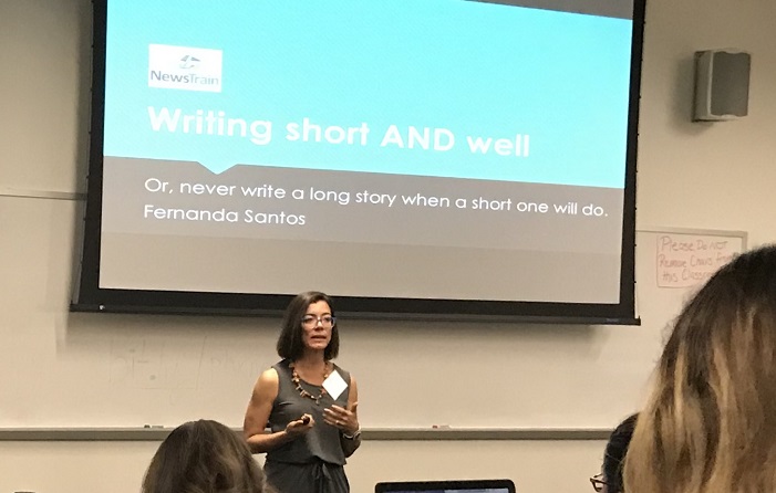 Journalist Fernanda Santos lecturing at The Cronkite School of Journalism on writing/Photo: Pamela Burke
