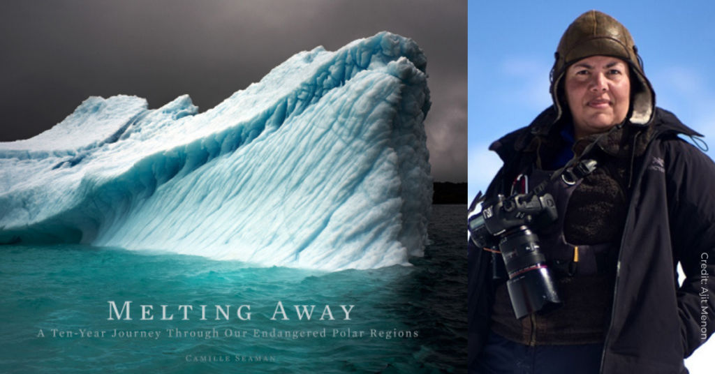 Polar photographer Camille Seaman and her “Melting Away” book cover from our TWE 2021 Must-Read Books list
