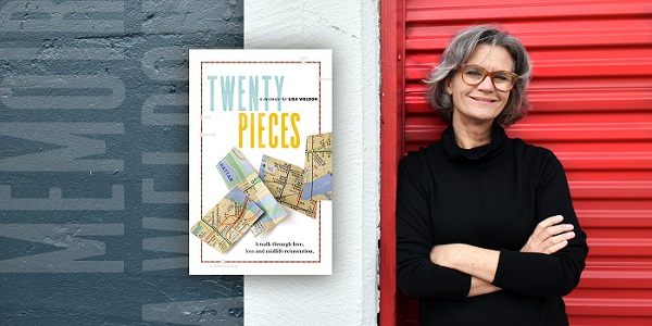 Author Lisa Weldon and her book Twenty Pieces, A Walk through Love, Loss and Midlife Reinvention