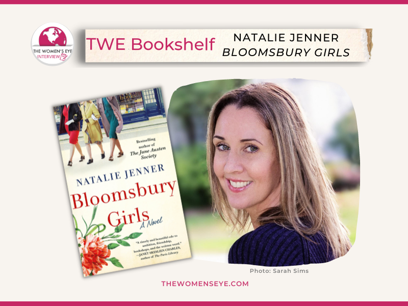 Natalie Jenner, author of The Boomsbury Girls and The Jane Austen Society with cover of Bloomsbury Girls | Photo: Sarah Sims | Photo of Natalie: Sarah Sims