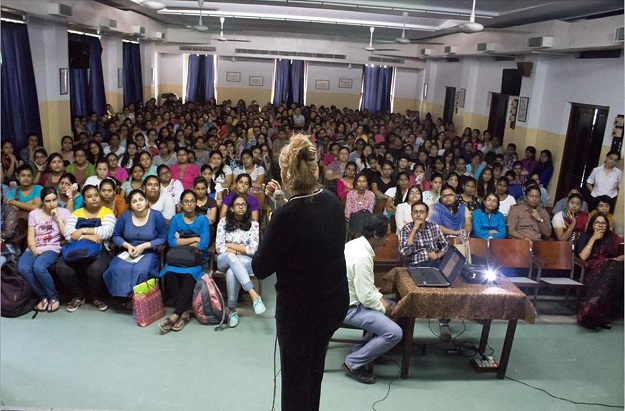 Humanitarian Jillian Haslam speaking in India 9-2-22/Photo: Courtesy Jillian Haslam