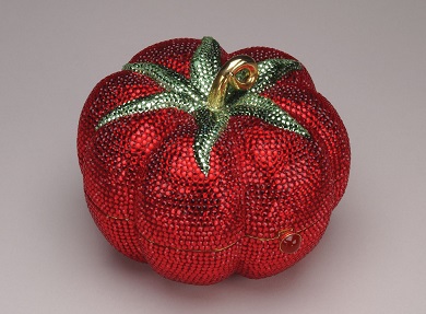 Judith Leiber, rhinestone pave tomator minaudiere, 1994, Gift of Judith Leiber, Inc. @The Museum at FIT