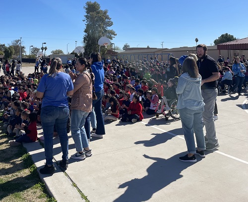 Students at Hartford Elementary School Chandler Arizona awaiting the bike reveal produced by Going Places/Photo: P. Burke
