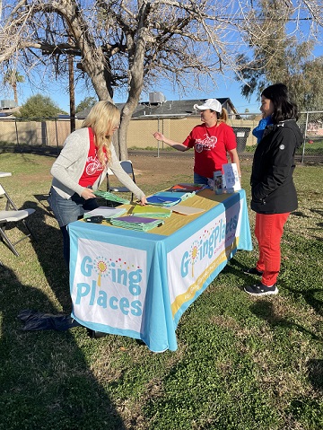 Katie Blomquist getting ready on the bike reveal done by Going Places at Hartford Sylvia Encinas Elementary School in Chandler, AZ/Photo: P. Burke